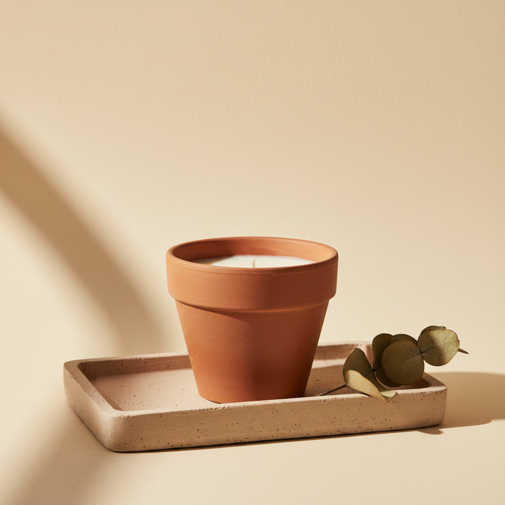 Candela Sabbia — cera di soia in terracotta, Kaya Deco
