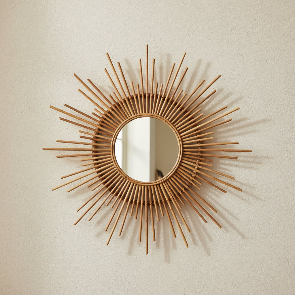 Specchio Sole — rattan e vetro, Kaya Deco
